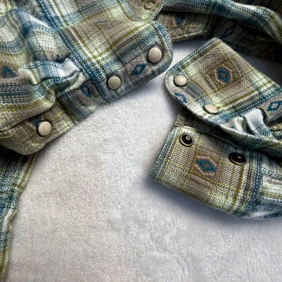 Ariat Retro Fit Mens Plaid Long Sleeve Button-Up Snap Shirt Medium Brown/Blue - Picture 9 of 12